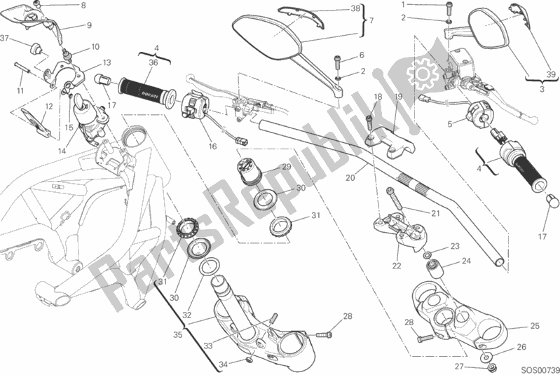 Todas as partes de Guiador E Controles do Ducati Monster 821 Stripes USA 2016